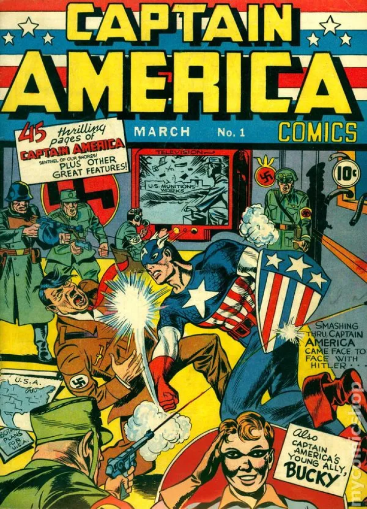 Here's a question to test your knowledge of World War II-era pop culture: which of these American comics superheroes was NOT introduced during the war? (Note: correct answer not depicted in image.)