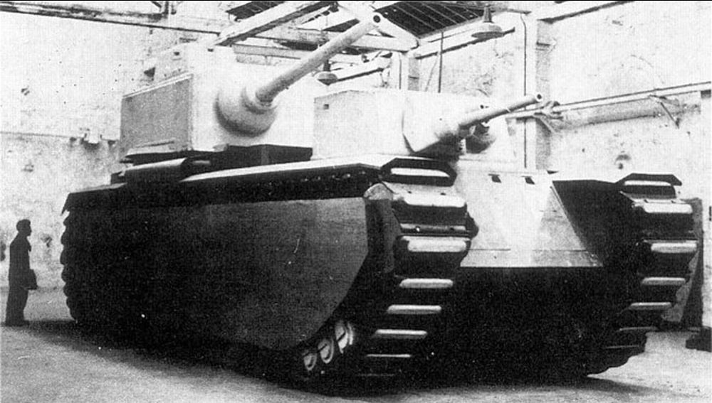 Can you identify this two-turreted World War II-era superheavy tank that never got into service?