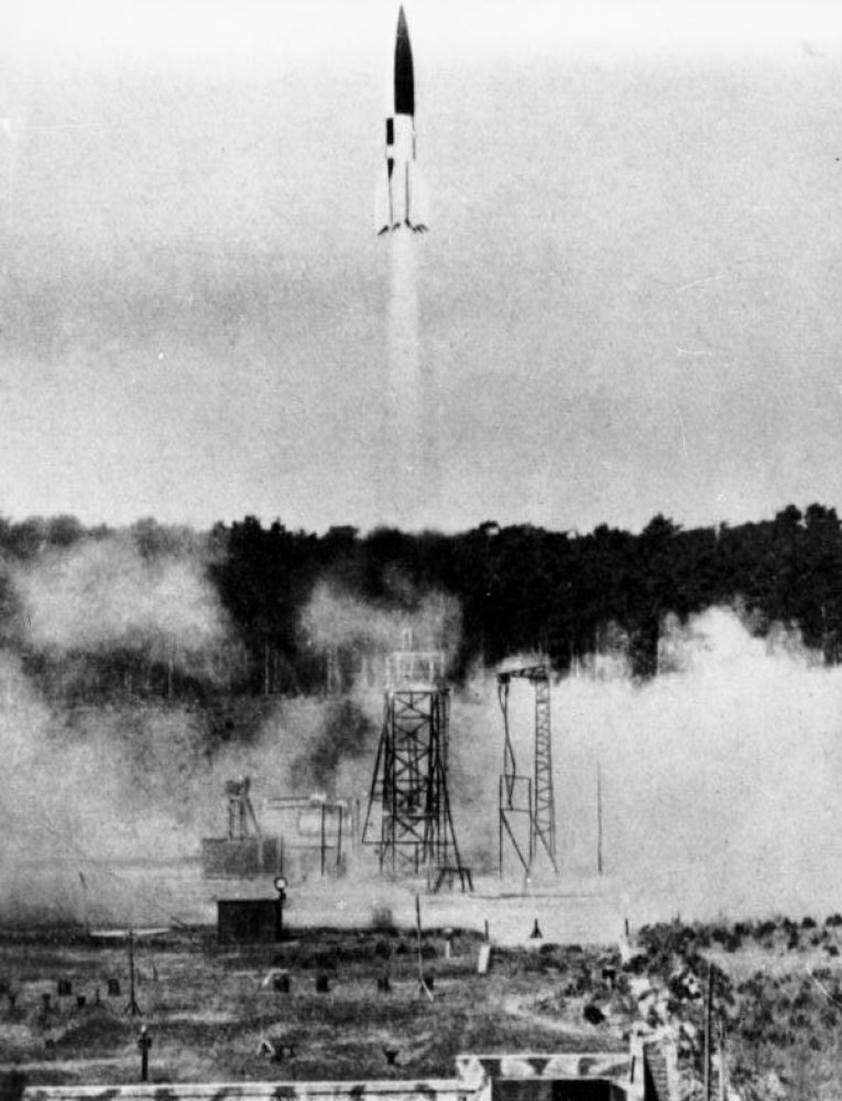 The first man-made object in space was a German V2 rocket designated MW 18014. Which nation launched this particular rocket during or after World War II? (Photo does not necessarily depict that particular launch.)